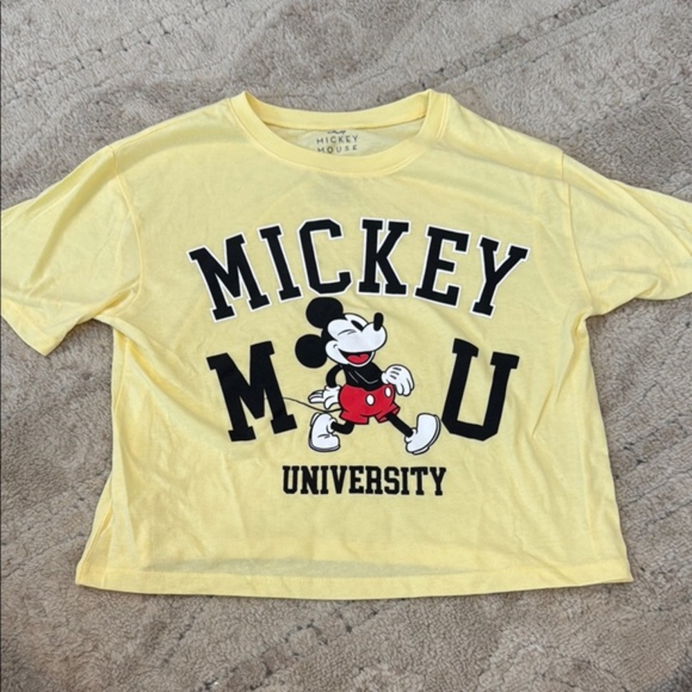 Disney Yellow Mickey Mouse Collegiate Short Sleeve crop shirt size Med